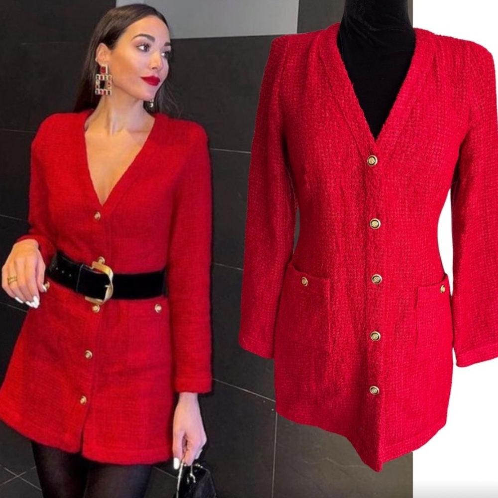 Zara Red Mini Dress with Gold Buttons